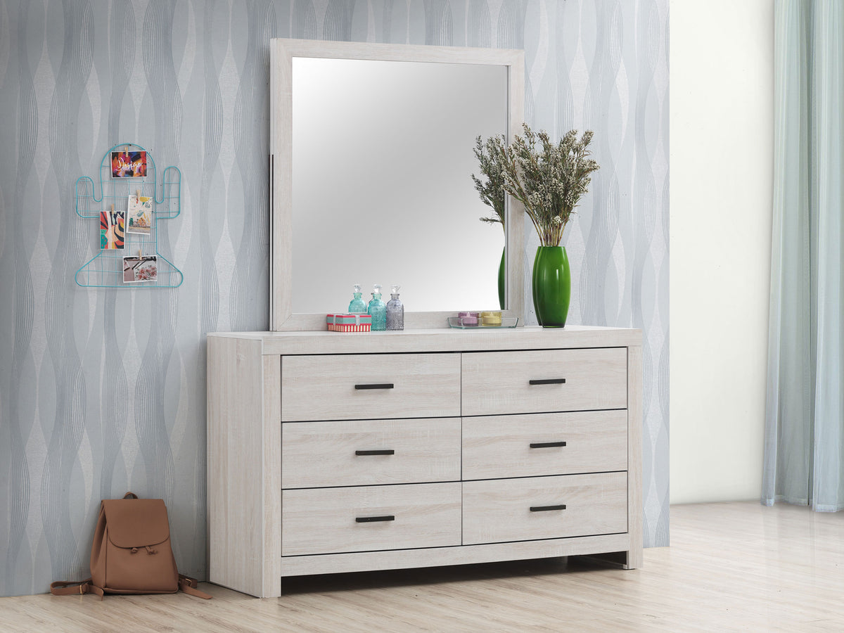 Brantford Panel or Storage Bed & Bedroom Sets - Slatted Headboard in Coastal White with Dark Bronze Pulls - lifestyle