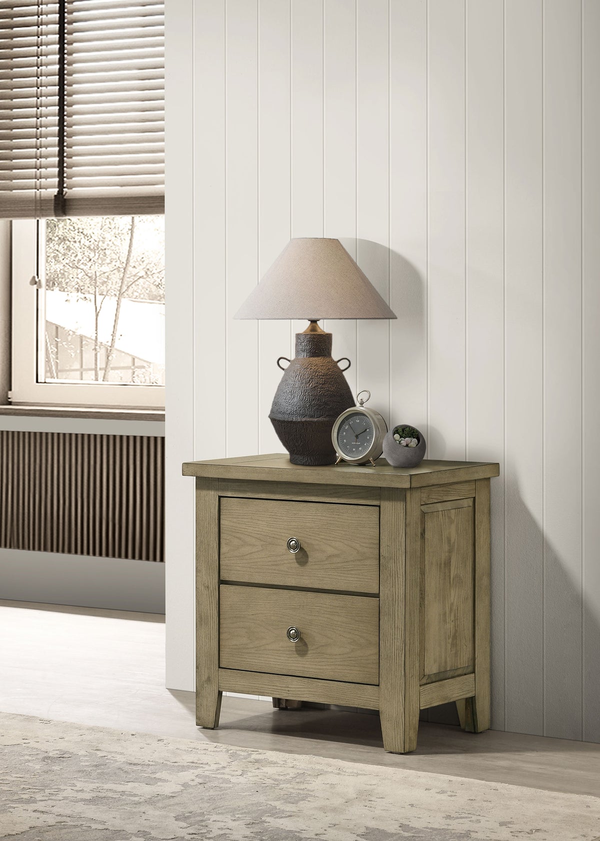 Hazlewood Storage or Panel Bed & Bedroom Sets - Open-Slat Headboard in Vineyard Oak, Queen or Eastern King - lifestyle