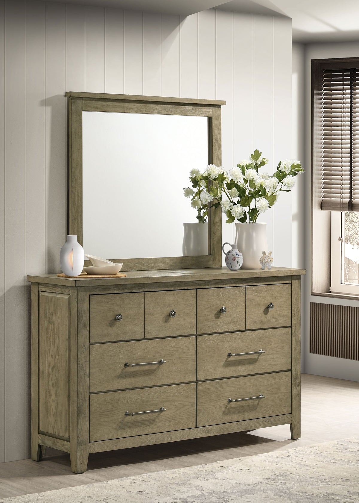 Hazlewood Storage or Panel Bed & Bedroom Sets - Open-Slat Headboard in Vineyard Oak, Queen or Eastern King - lifestyle