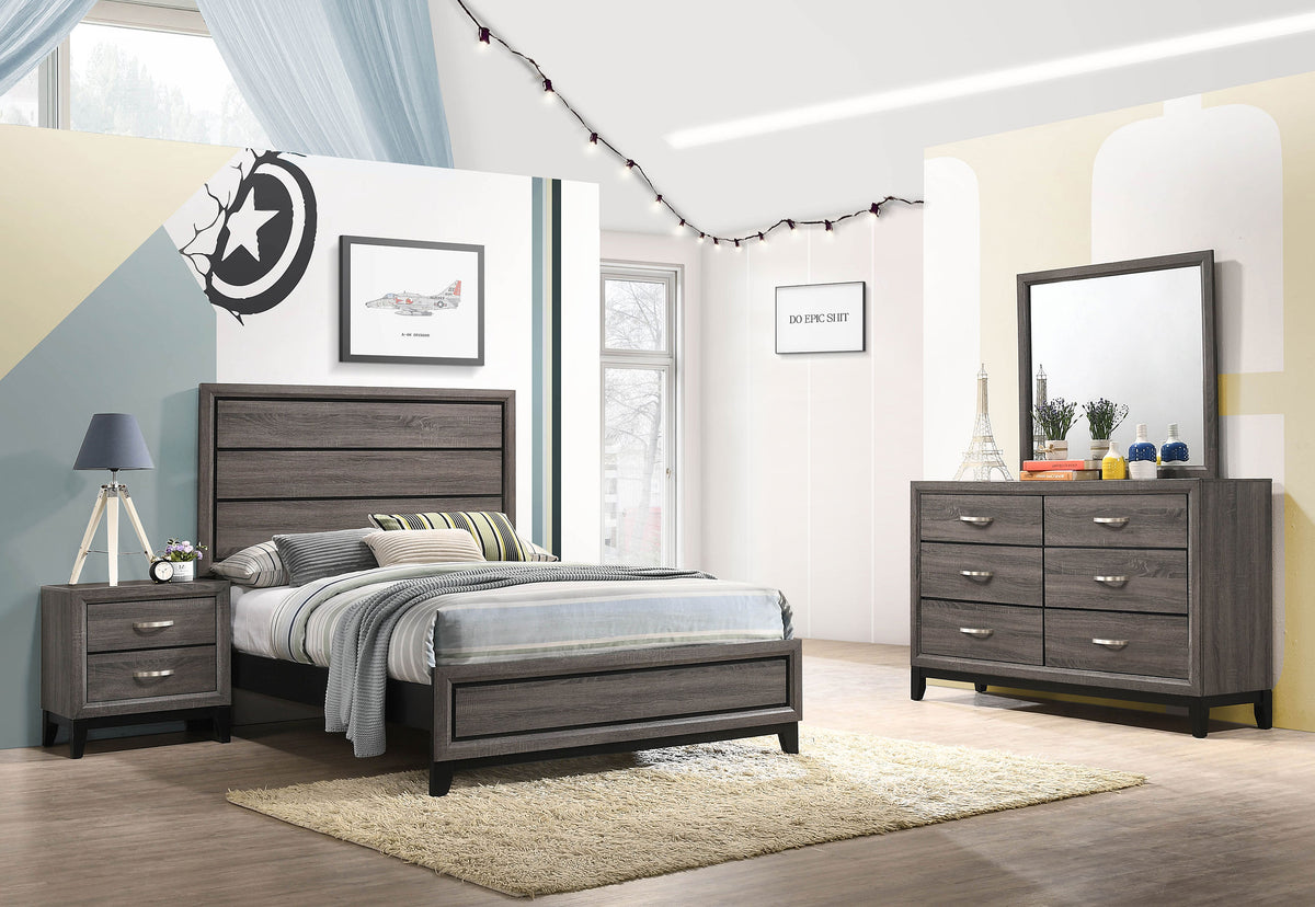 Watson Panel Bed & Bedroom Sets - 4pcs- Full Bed + Nightstand + Dresser + Mirror