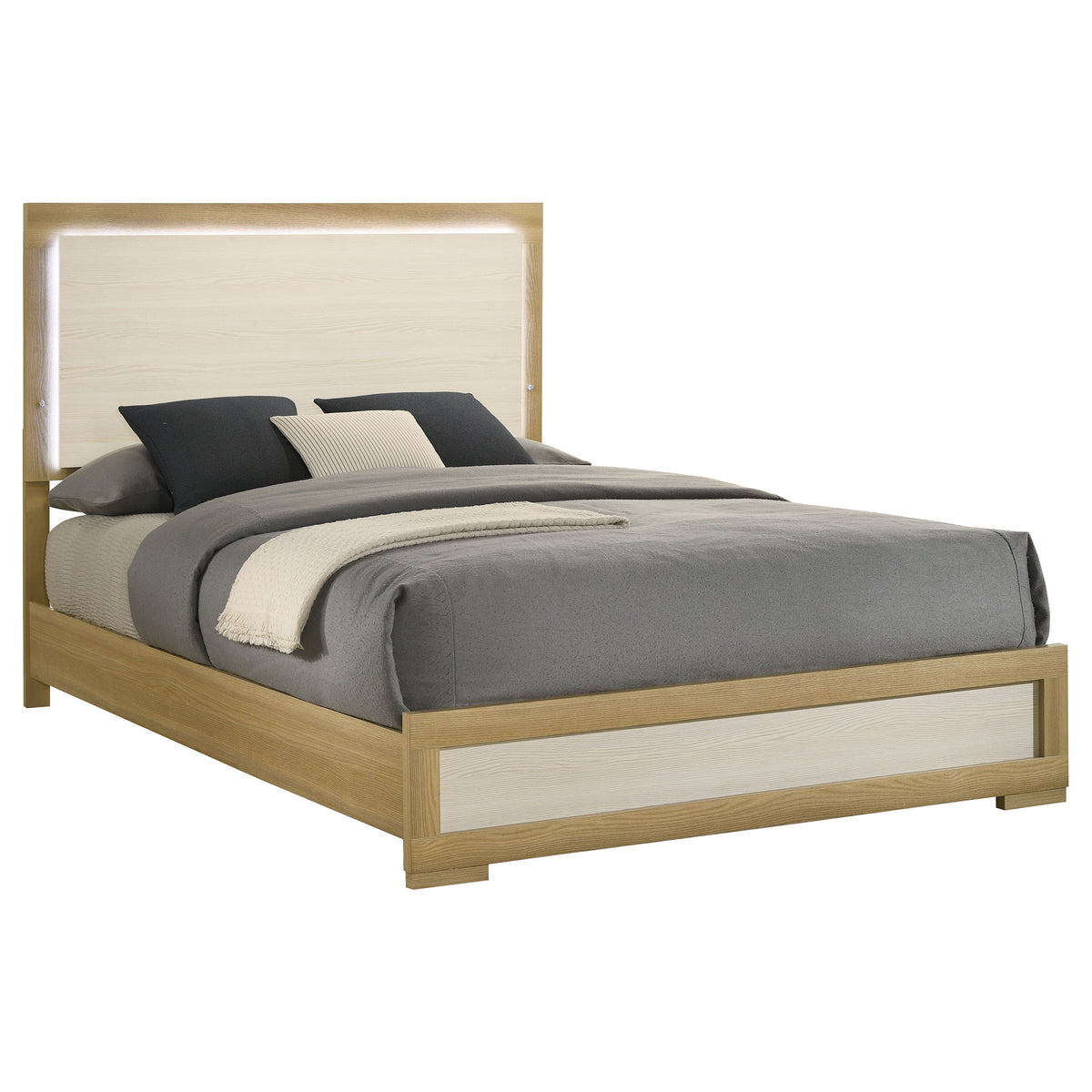 Hyland LED Panel Bed & Bedroom Sets - Natural & White Two-Tone, Queen & Eastern King โ view 17