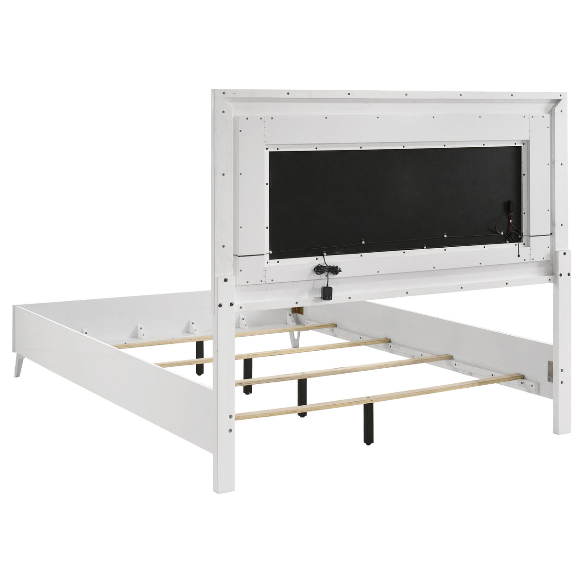 Cassia LED Panel Bed & Bedroom Collection - Chevron-Tufted Headboard, White High Gloss with Chrome โ view 14
