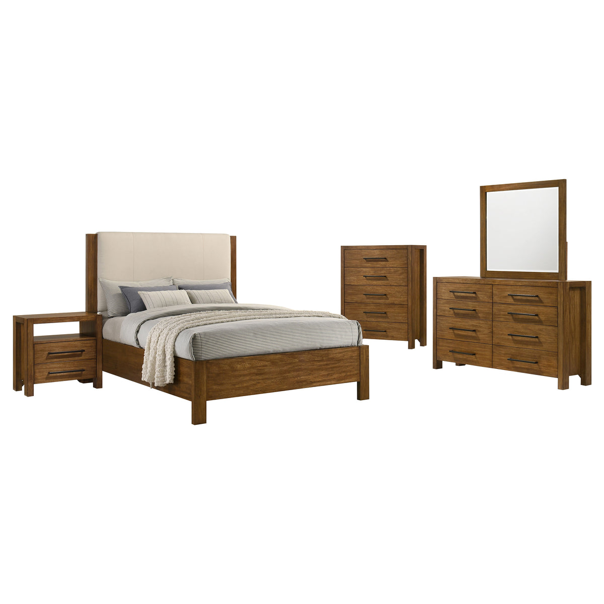 Adderley Panel Bed & Bedroom Sets - 5pcs- Eastern King Bed + Nightstand + Dresser + Mirror + Chest