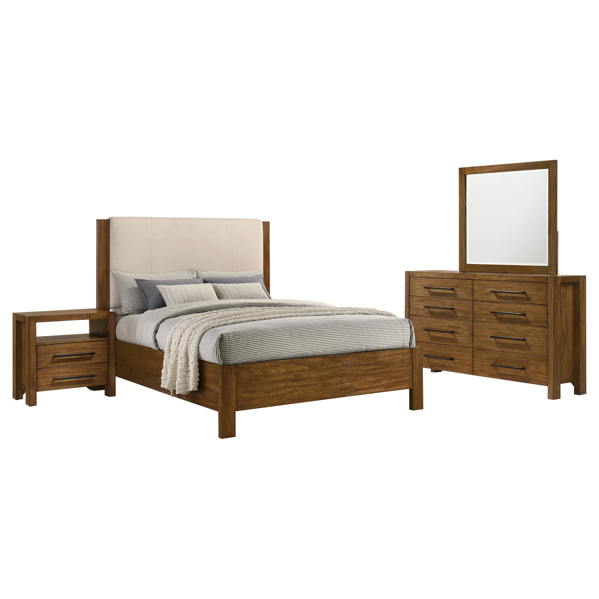 Adderley Panel Bed & Bedroom Sets - 4pcs- California King Bed + Nightstand + Dresser + Mirror