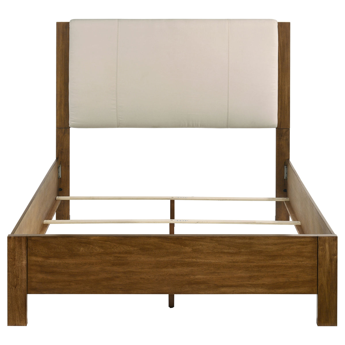 Adderley Panel Bed & Bedroom Sets - Modern Rustic Warm Brown with Cream Upholstered Headboard & Brass Pulls – view 15