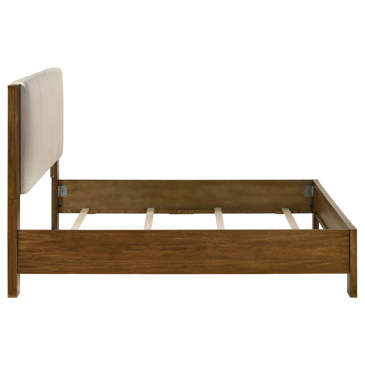 Adderley Panel Bed & Bedroom Sets - Modern Rustic Warm Brown with Cream Upholstered Headboard & Brass Pulls – view 17
