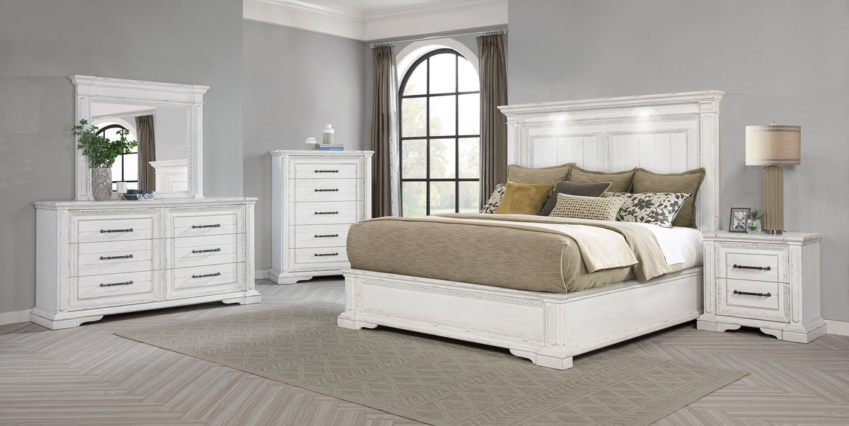 McKinney Panel Bed & Bedroom Sets with LED Reading Lights - 5pcs- Eastern King Panel Bed + Nightstand + Dresser + Mirror + Chest