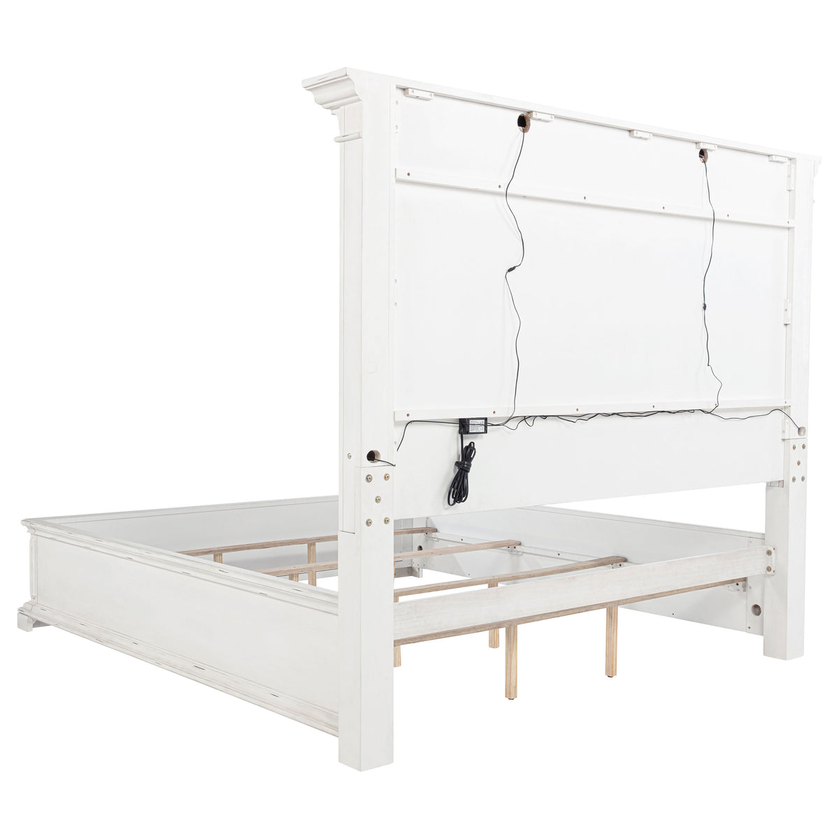 McKinney Panel Bed & Bedroom Sets with LED Reading Lights - Traditional Distressed Vintage White