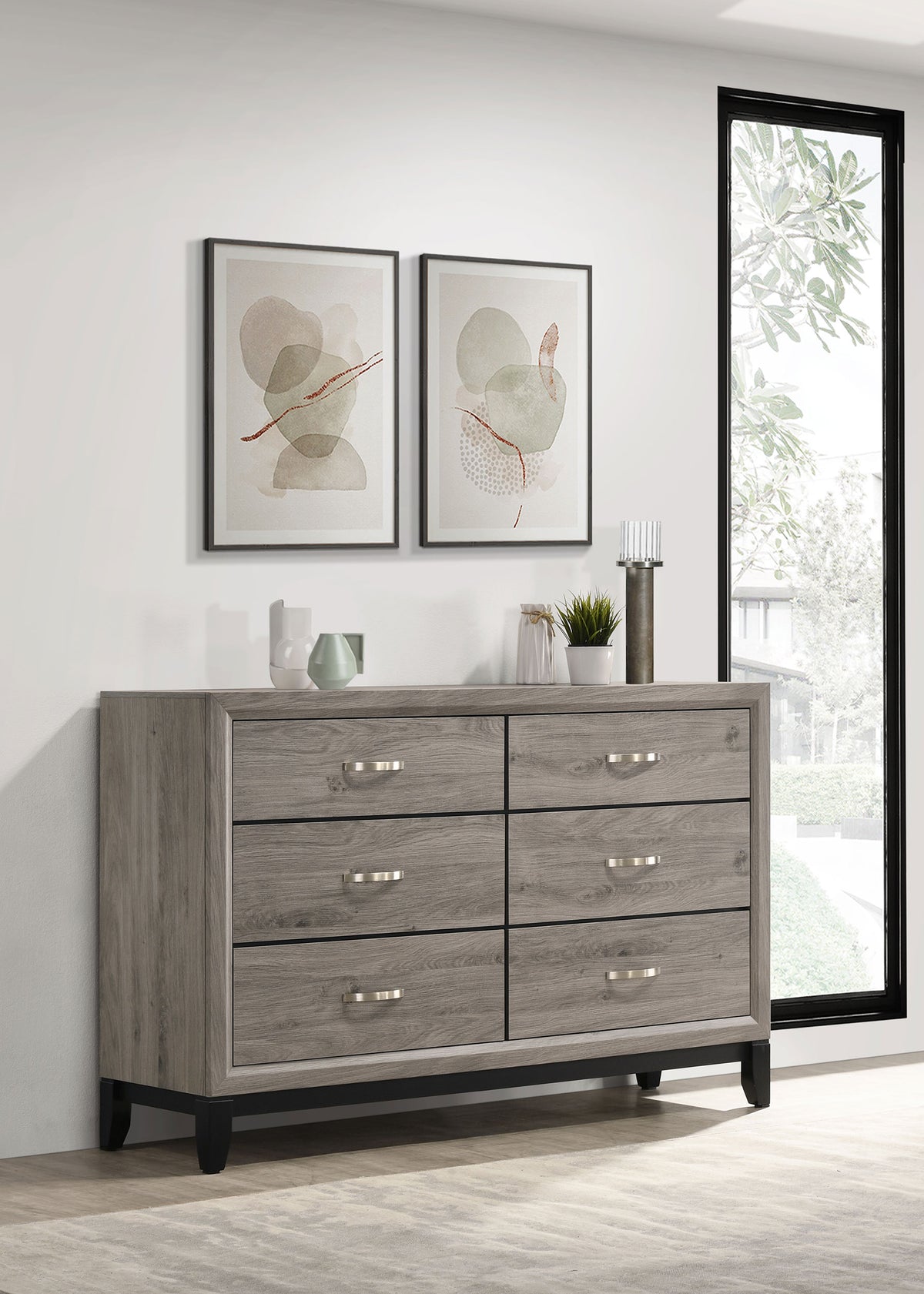 Watson Groove-Detailed Panel Bed & Bedroom Sets - Transitional Light Taupe with Nickel Hardware, Twin to Cal King - lifestyle