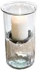 10-Inch Glass Hurricane Pillar Candle Holder with Rustic Metal Insert for Table Centerpieces
