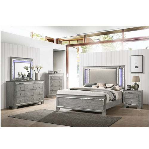 Antares LED Accent Mirror - Beveled Mirror Trim with Touch Light in Light Gray Oak