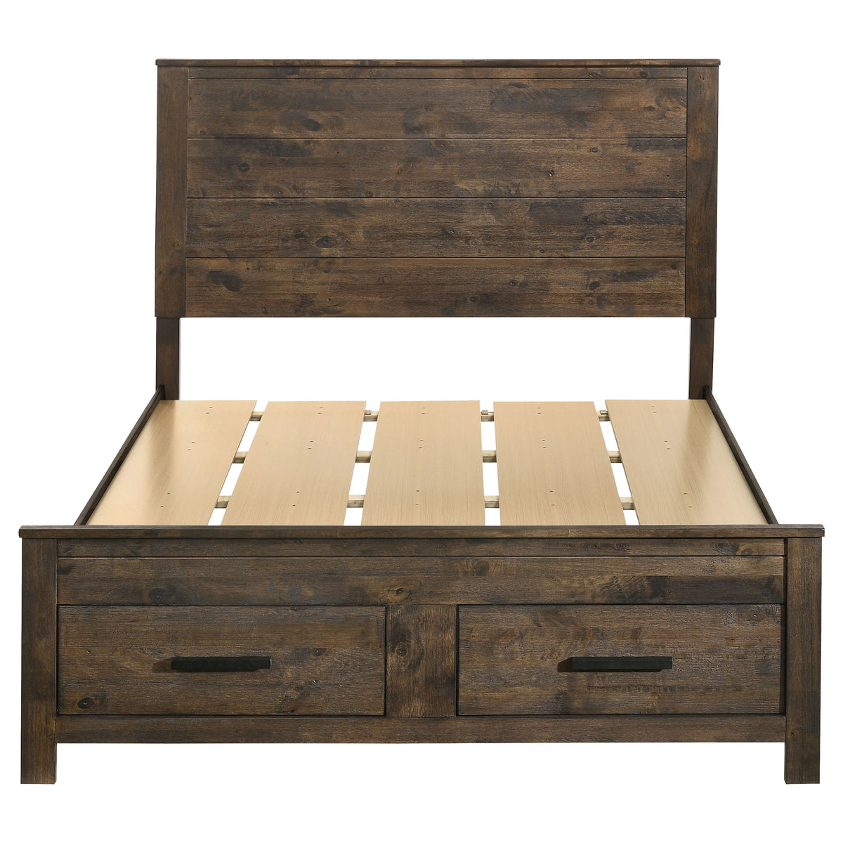 Woodmont Storage Panel Bed & Bedroom Sets - Footboard Drawers in Wire-Brushed Rustic Golden Brown โ view 16