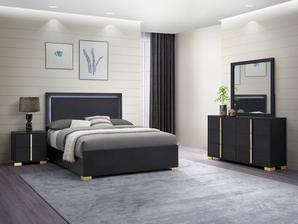 Marceline LED Panel Bed & Bedroom Sets - 4pcs- Queen Bed + Nightstand + Dresser + Mirror