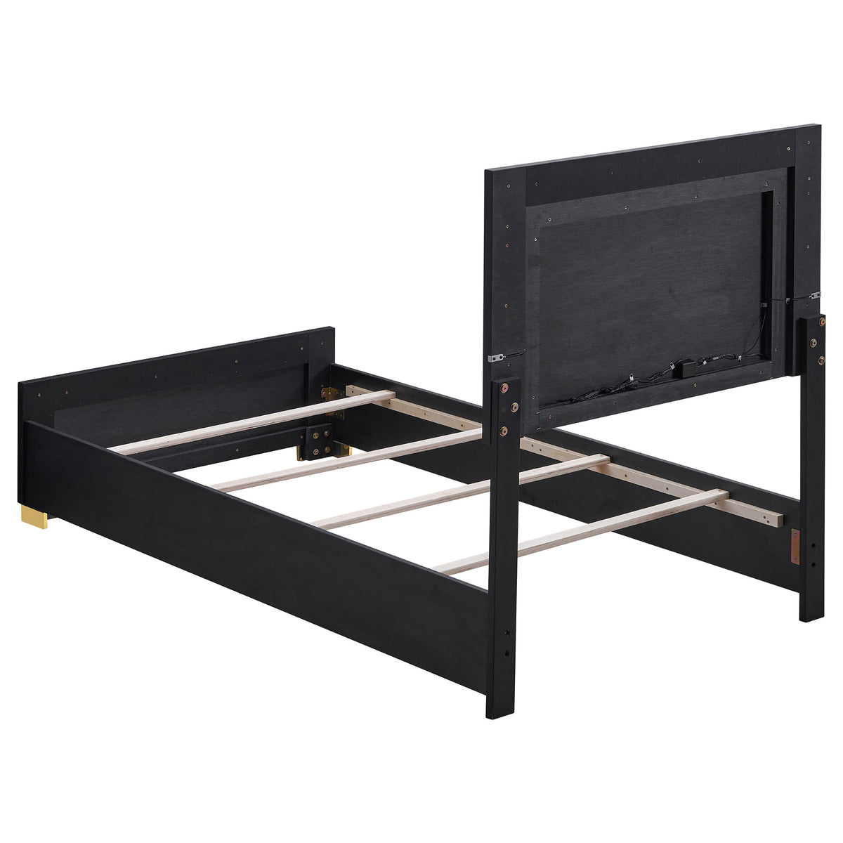 Marceline LED Panel Bed & Bedroom Sets - Contemporary Black with Gold Art Deco Accents, Twin to Eastern King
