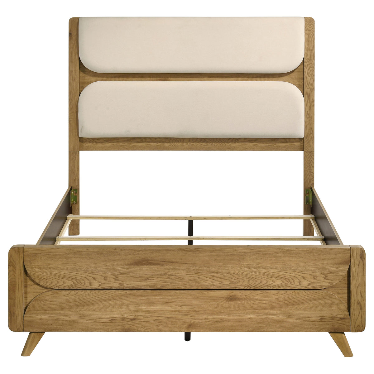 Bennett Upholstered Panel Bed & Bedroom Sets - Mid-Century Light Oak with Cream Headboard & Reeded Drawers