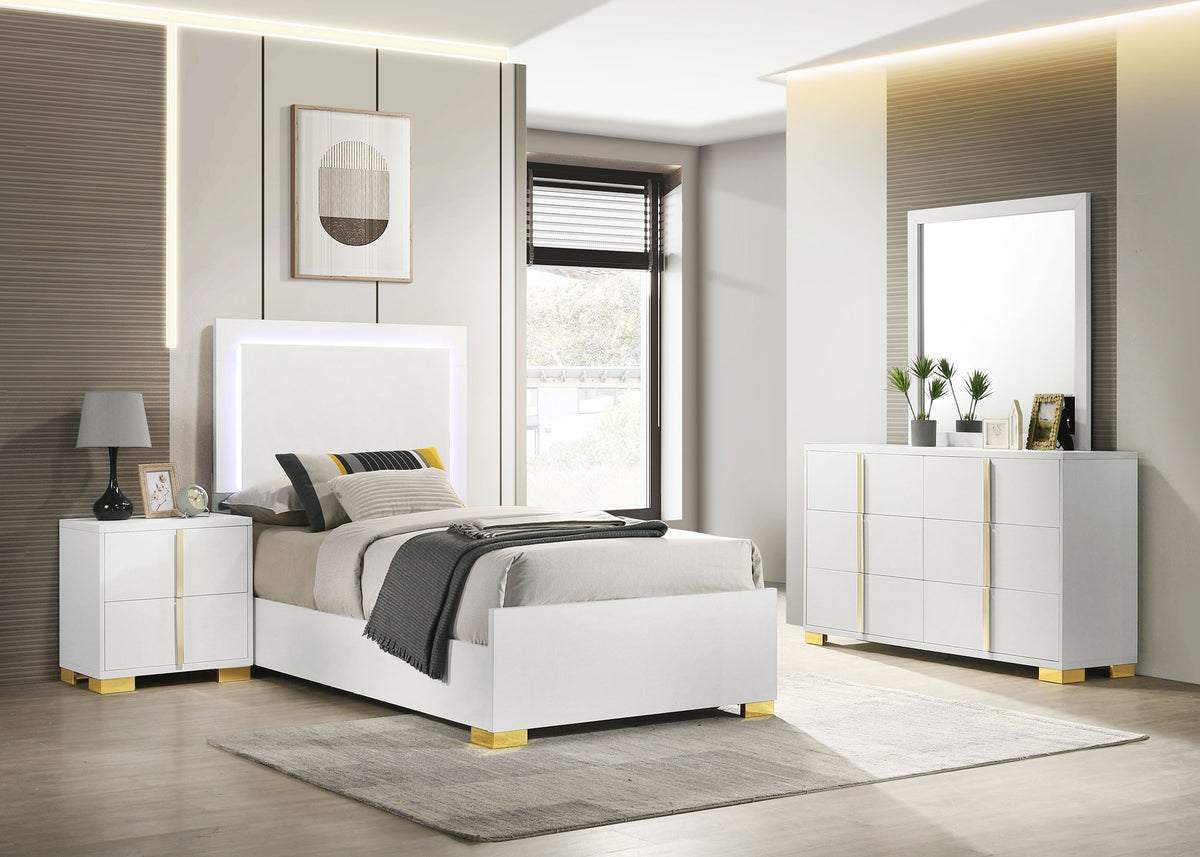 Marceline LED Panel Bed & Bedroom Sets - 4pcs- Twin Bed + Nightstand + Dresser + Mirror