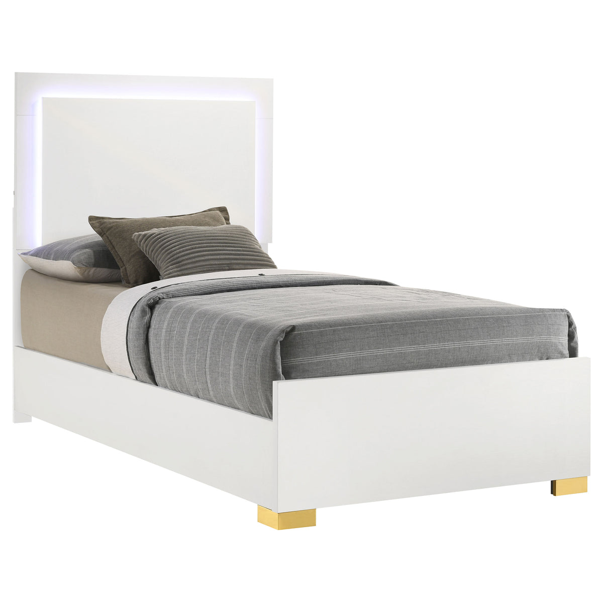 Marceline LED Panel Bed & Bedroom Sets - Contemporary White with Gold Accents, Twin to Eastern King โ view 18