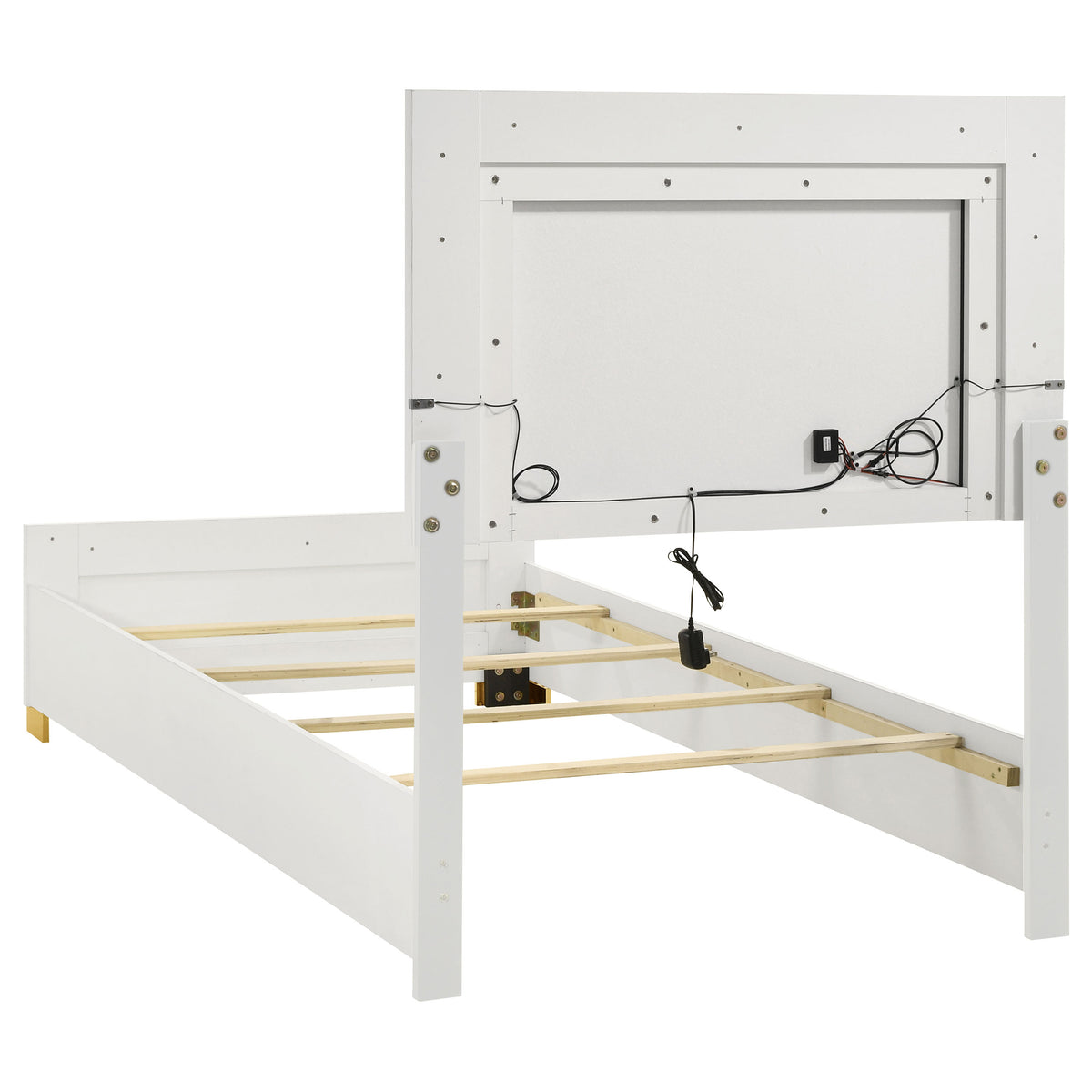Marceline LED Panel Bed & Bedroom Sets - Contemporary White with Gold Accents, Twin to Eastern King โ view 19
