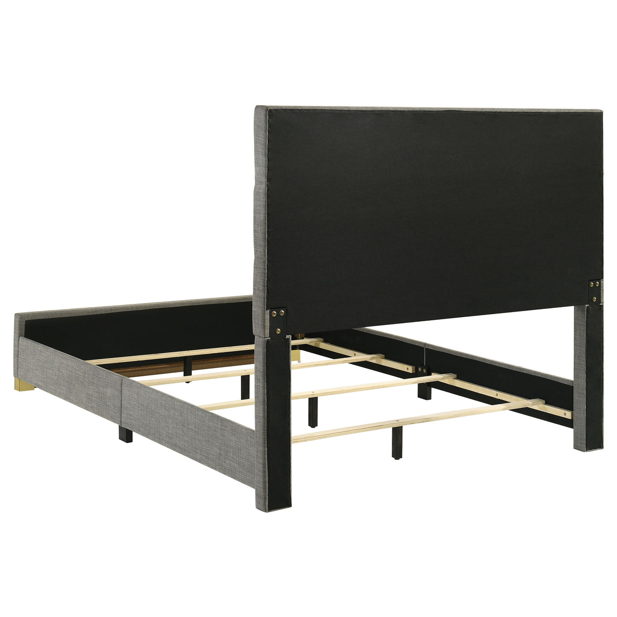 Ines Upholstered Panel Bed & Bedroom Sets - Gold-Accent Grey or Navy Bed with White High Gloss Storage