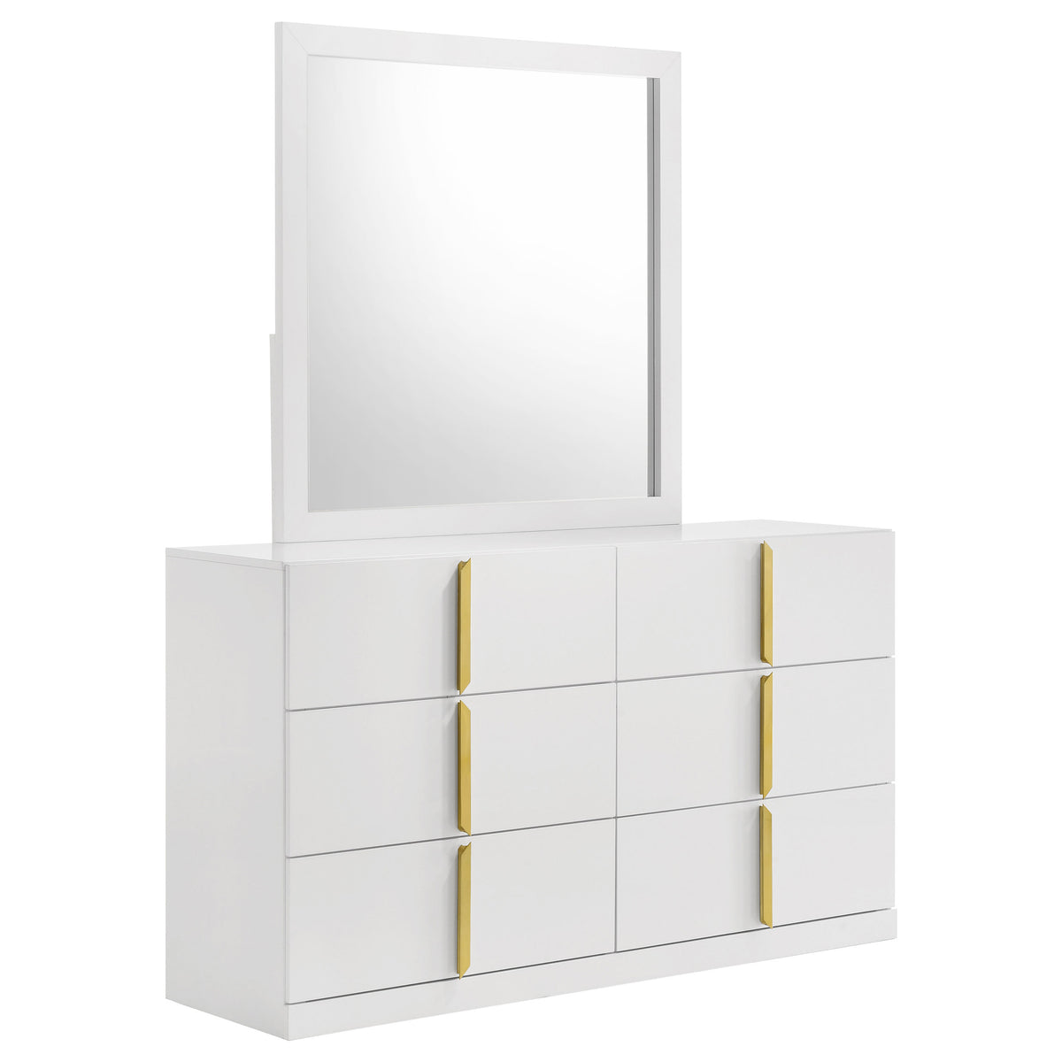Ines Upholstered Panel Bed & Bedroom Sets - 6-Drawer Dresser + Mirror