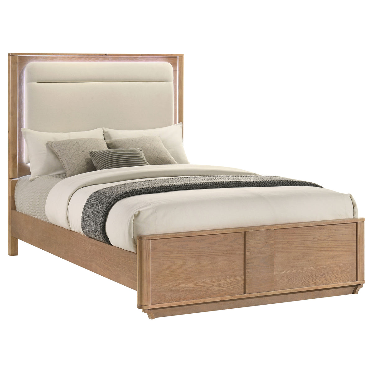 Leanne LED Panel Bed & Bedroom Sets - Floating Upholstered Headboard & Sintered Stone Tops in Light Oak, Queen or Eastern King – view 11