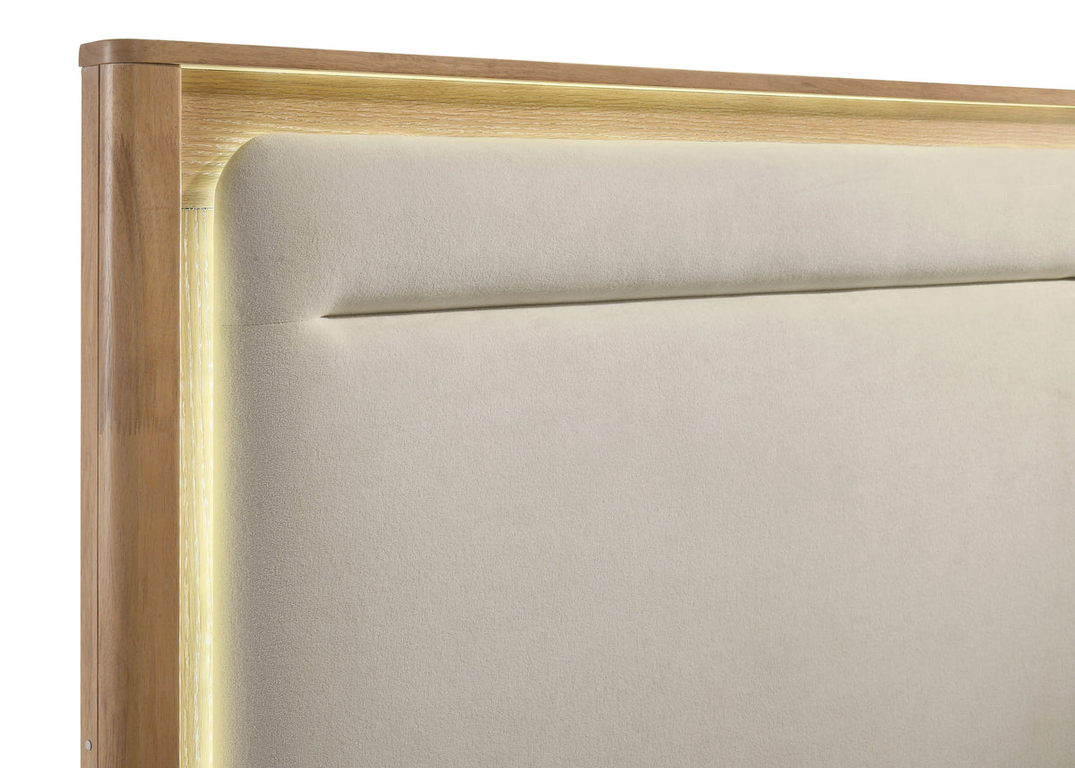 Leanne LED Panel Bed & Bedroom Sets - Floating Upholstered Headboard & Sintered Stone Tops in Light Oak, Queen or Eastern King – view 15