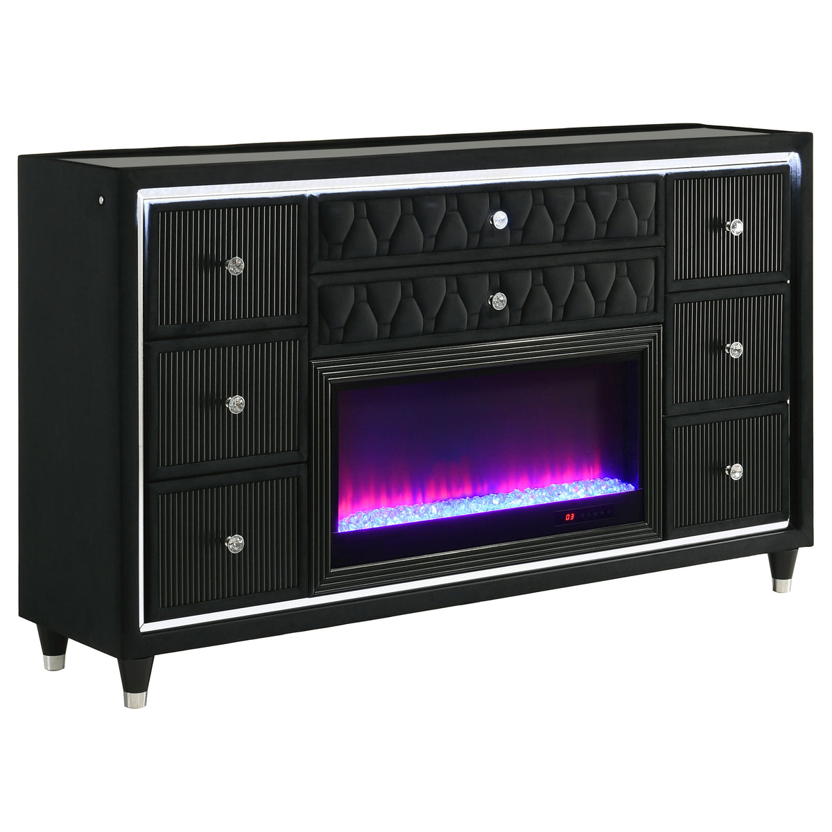 Lorient LED Wingback Bed & Bedroom Sets - 8-Drawer LED Flame Box Dresser