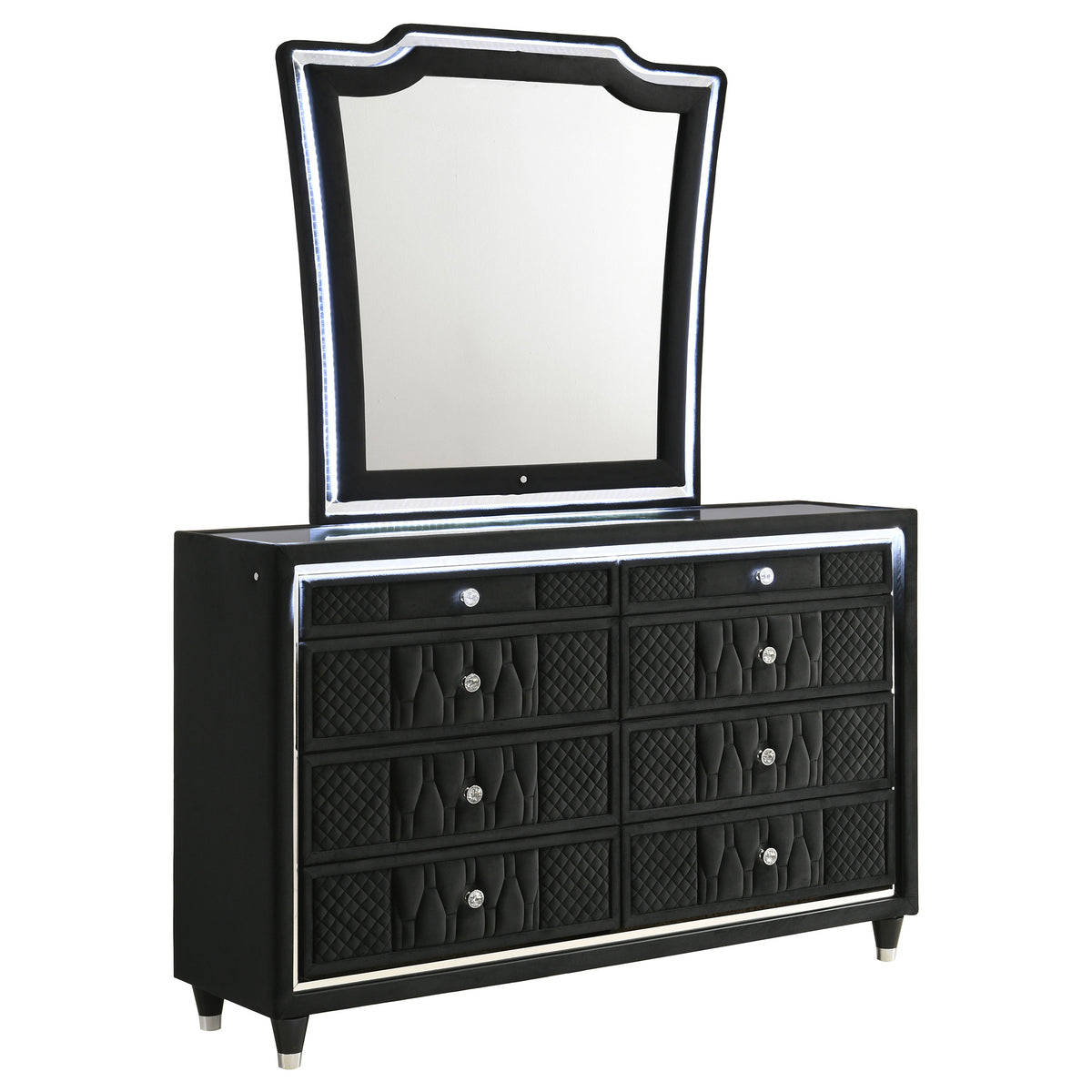 Lorient LED Wingback Bed & Bedroom Sets - 8-Drawer LED Dresser + Mirror