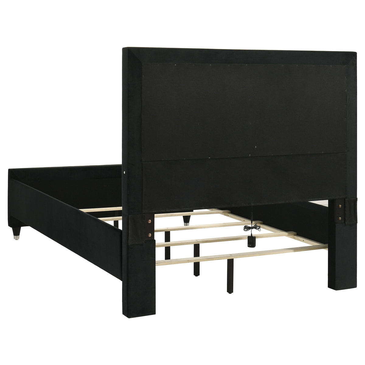 Ravenne LED Panel Bed & Bedroom Sets - Black Velvet Channel Upholstery with Blue Touch Lighting & Acrylic Trim