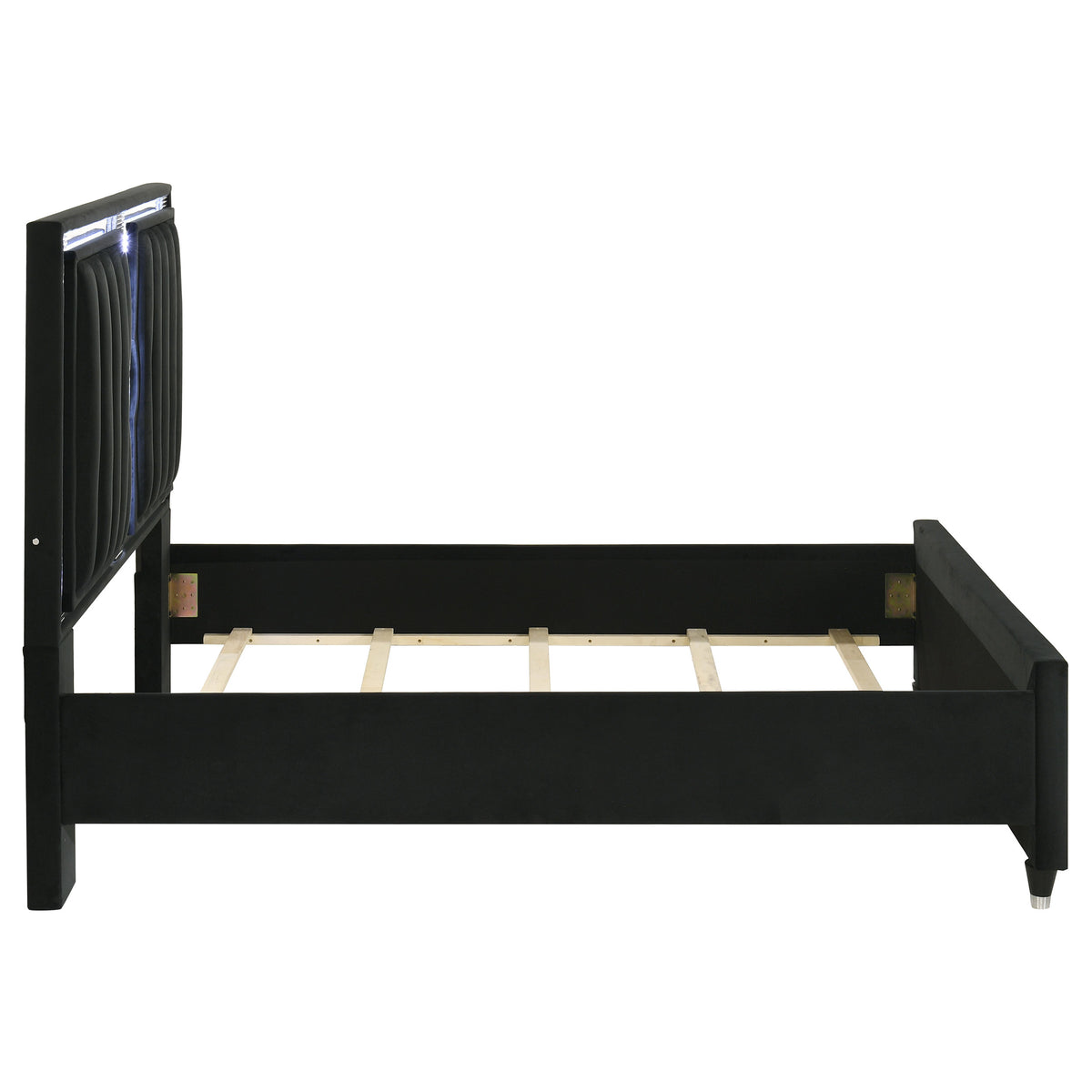Ravenne LED Panel Bed & Bedroom Sets - Black Velvet Channel Upholstery with Blue Touch Lighting & Acrylic Trim