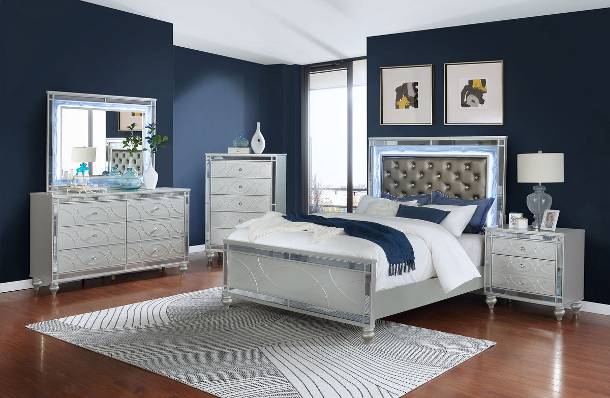 Gunnison Glam LED Panel Bed & Bedroom Sets - Queen - 5pcs- Bed + Nightstand + Dresser + Mirror + Chest