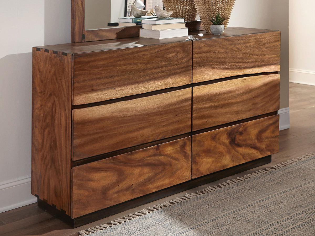 Winslow Live Edge Platform or Storage Bed & Bedroom Sets - Split Headboard with Bow Tie Inlays in Smokey Walnut - lifestyle