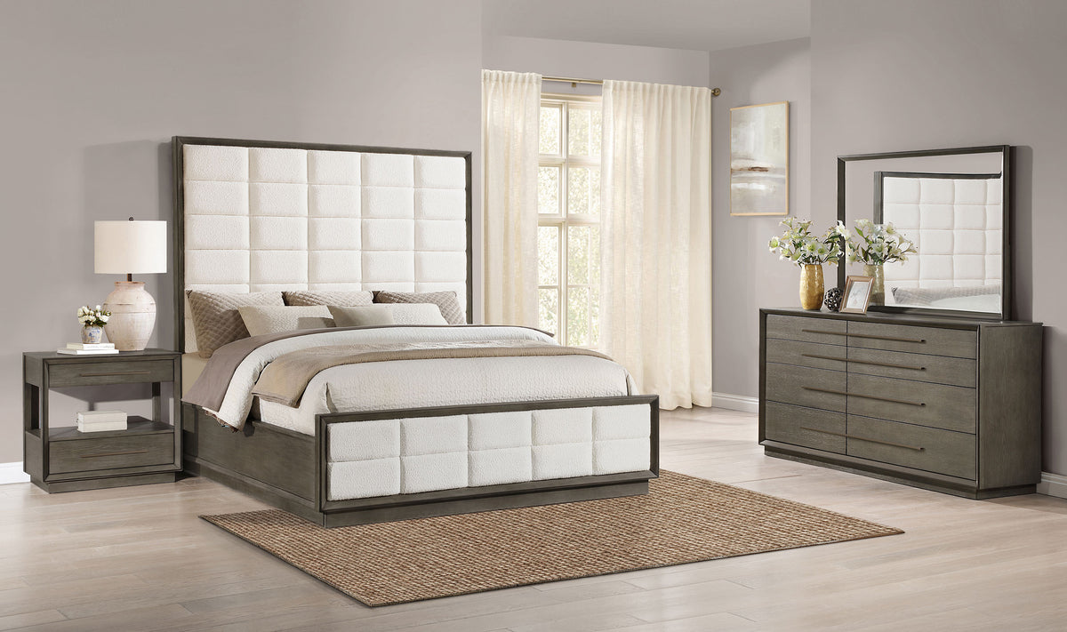 Durango Tufted Upholstered Panel Bed & Bedroom Sets - 4pcs- California King Bed + Dresser + Mirror + Nightstand