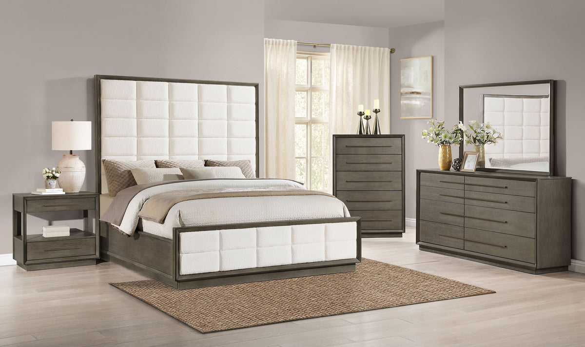 Durango Tufted Upholstered Panel Bed & Bedroom Sets - 5pcs- Queen Bed + Dresser + Mirror + Nightstand + Chest