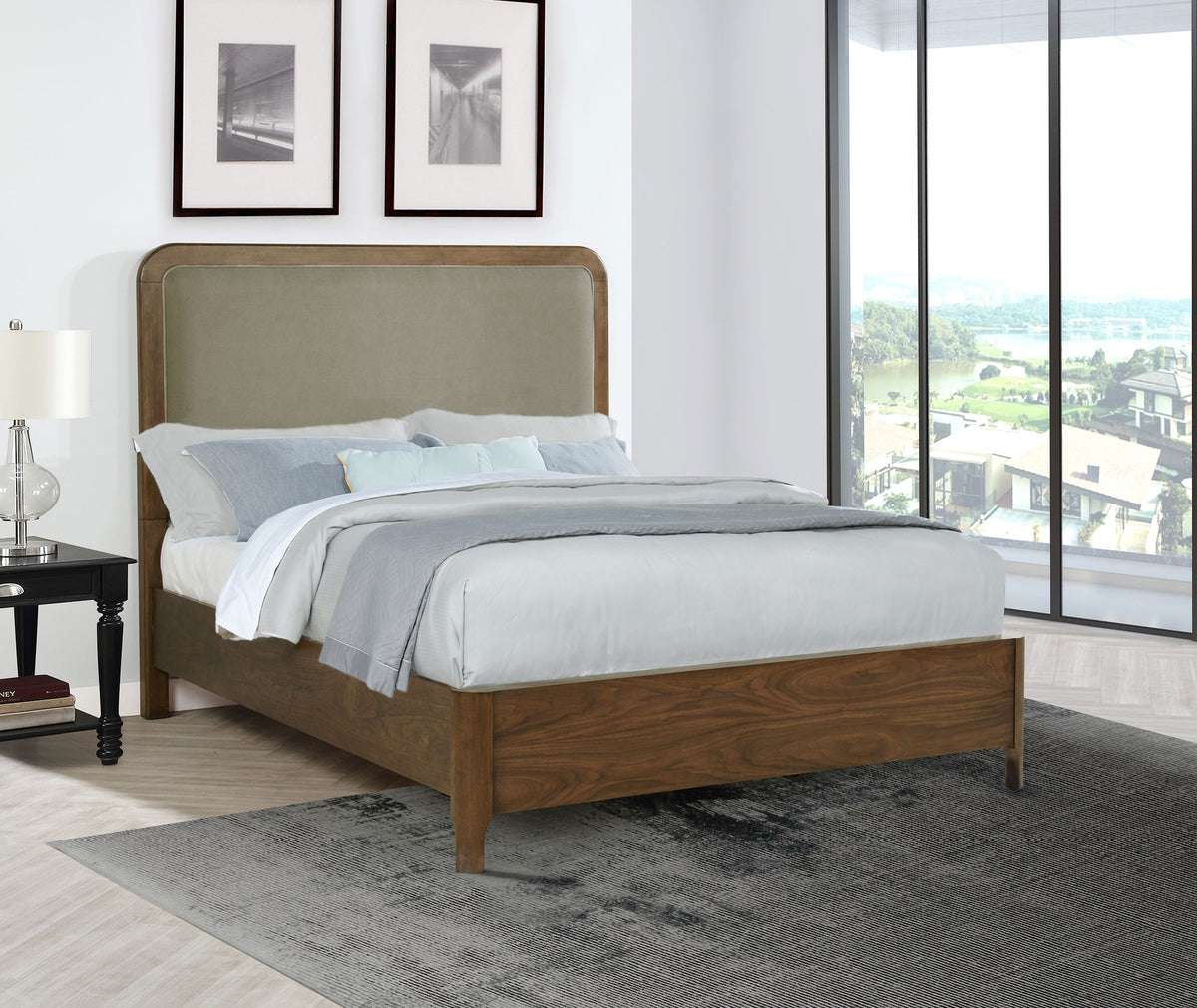 Maderia Upholstered Panel Bed & Bedroom Sets - Mid-Century Walnut Veneer with Felt & Cedar-Lined Drawers, Queen to California King – view 1