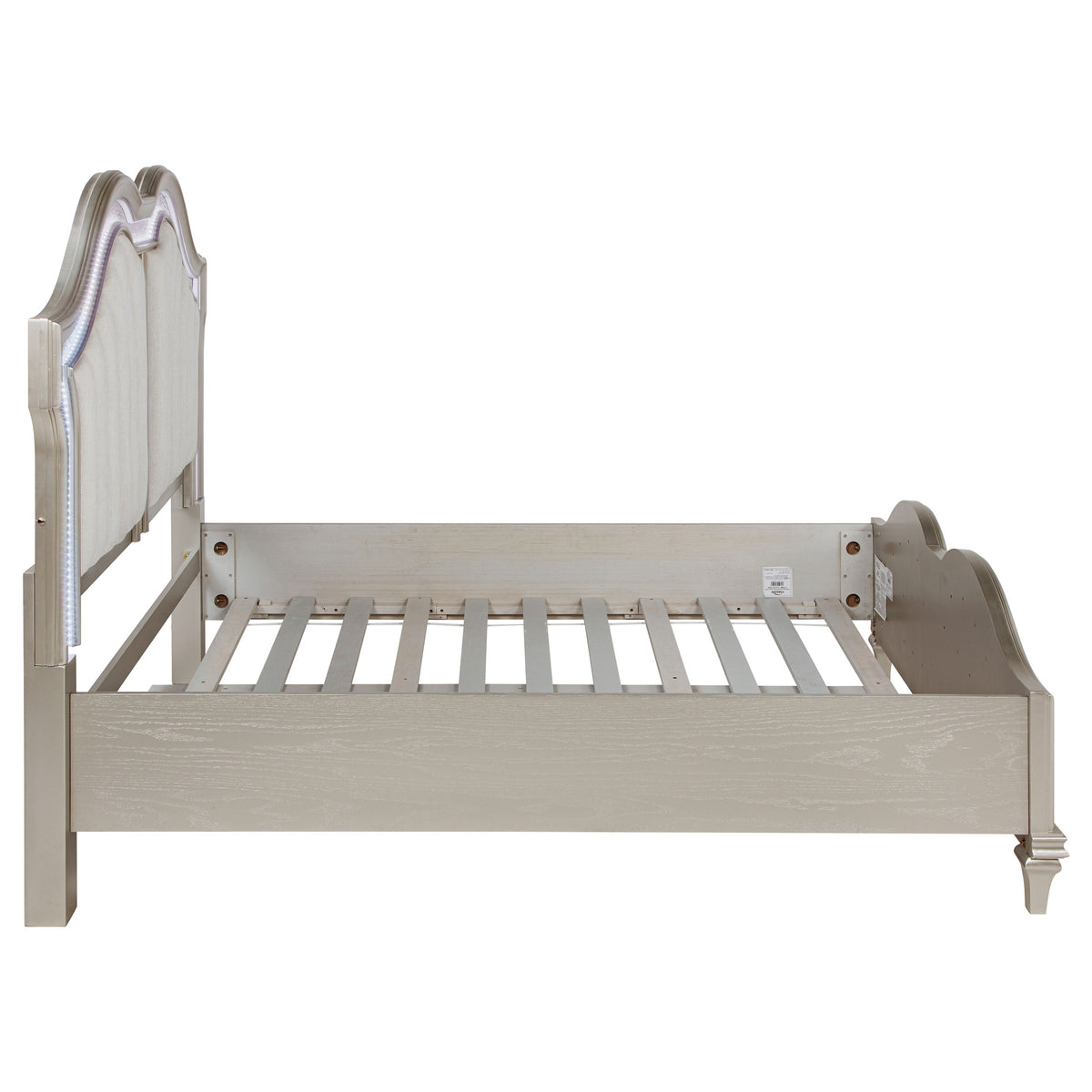 Evangeline Double Arch LED Panel Bed & Bedroom Sets - Silver Oak Glam with Ivory Chenille Tufting โ view 20