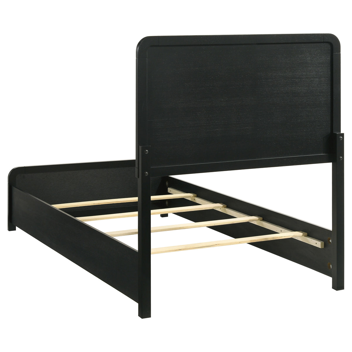 Cavelle Upholstered Panel Bed & Bedroom Sets - Charcoal Chenille Headboard with Burnished Black Frame & Brass Knobs โ view 20