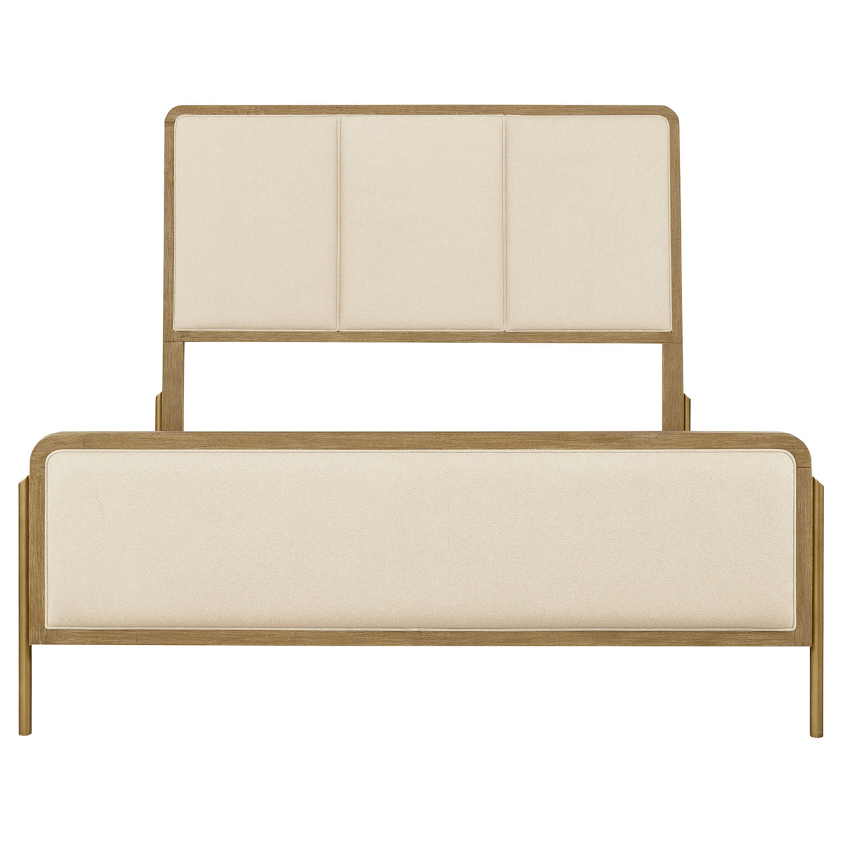 Arini Panel Bed & Bedroom Sets - Cream Upholstered or Natural Cane Bed in Sand Wash with Aged Brass Accents
