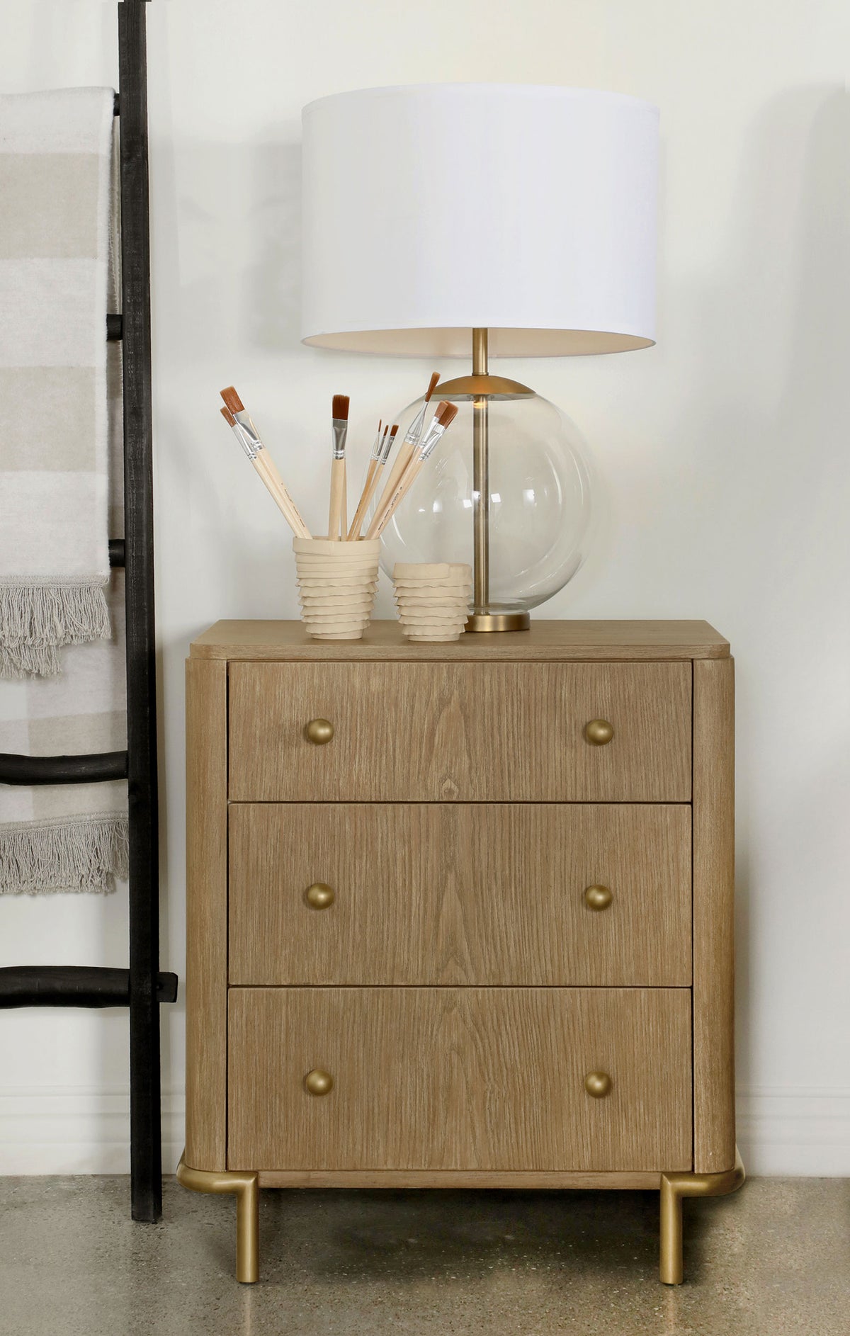 Arini Bedroom Storage & Vanity Collection - Sand Wash Dresser, Chest, Nightstand, Mirrors & Vanity Set - lifestyle
