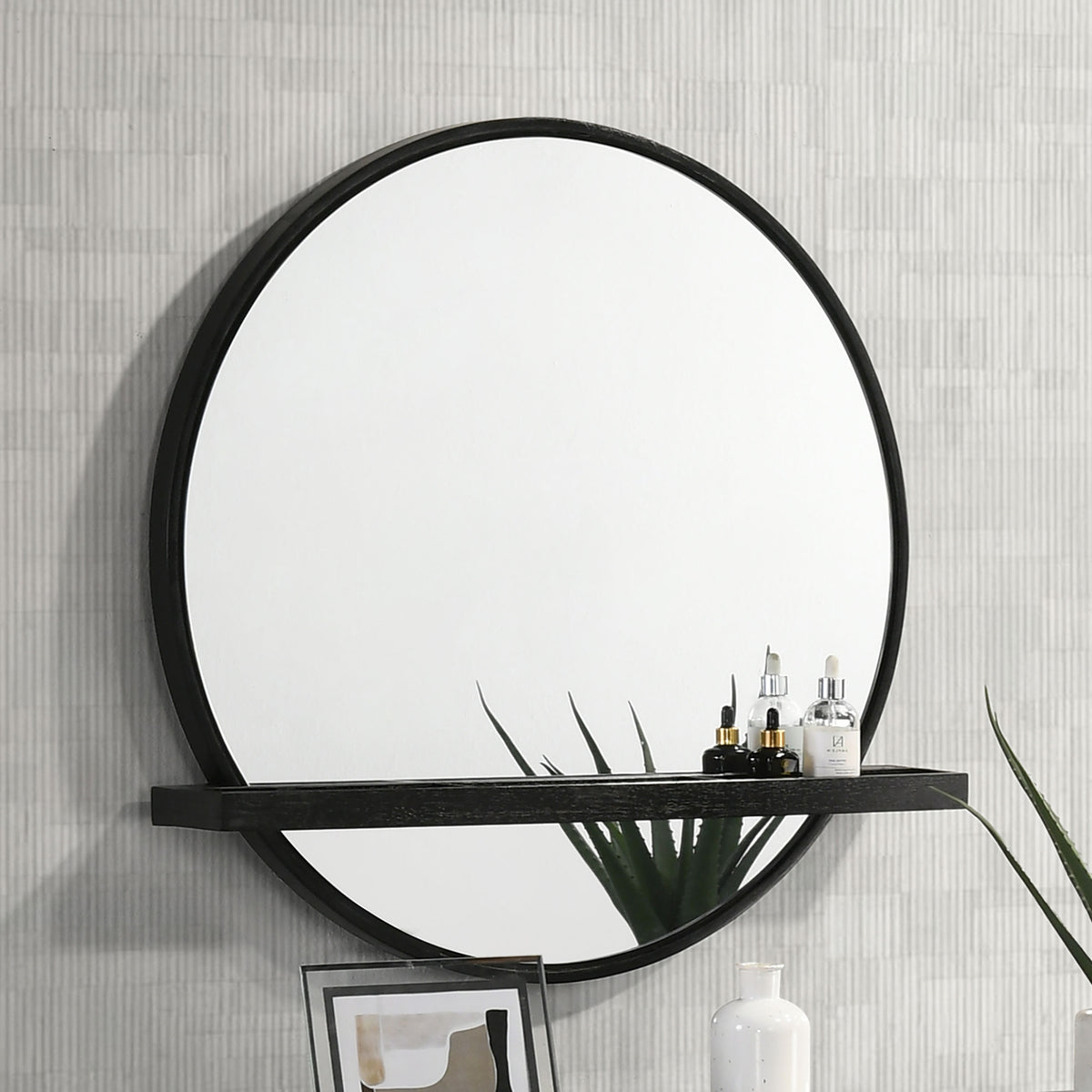 Arini Bedroom Storage & Vanity Collection - Dresser, Chest, Nightstand, Mirrors & Vanity in Black with Aged Brass - lifestyle