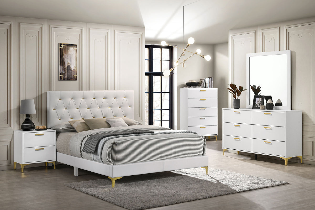 Kendall Diamond-Tufted Upholstered Bed & Bedroom Sets - California King, 5pcs- Bed + Nightstand + Dresser + Mirror + Chest