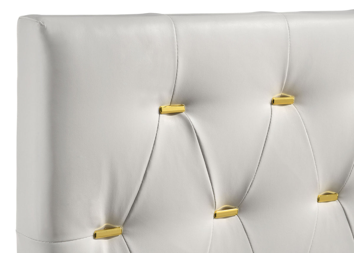 Kendall Diamond-Tufted Upholstered Bed & Bedroom Sets - Modern Glam White with Gold Accents, Queen to Cal King
