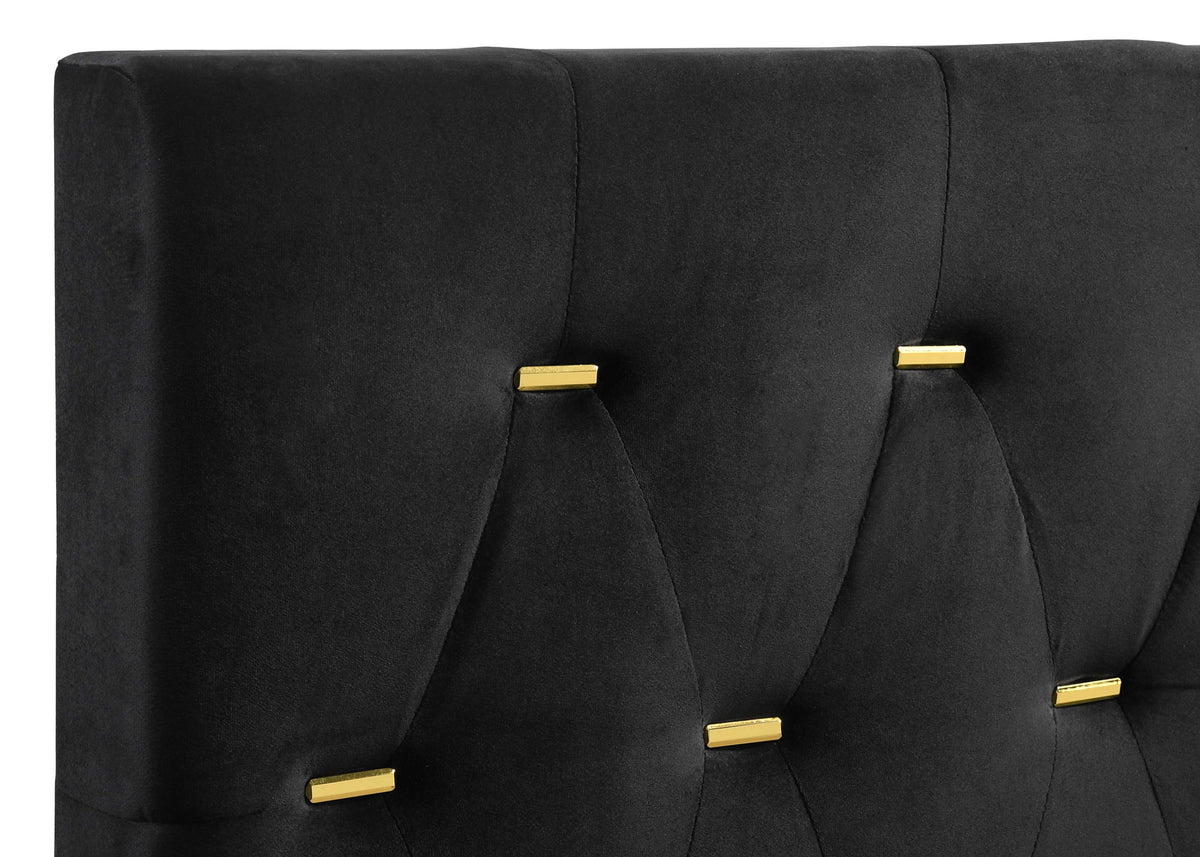 Kendall Diamond-Tufted Velvet Panel Bed & Bedroom Sets - Glam Black with Gold Accents, Queen & King