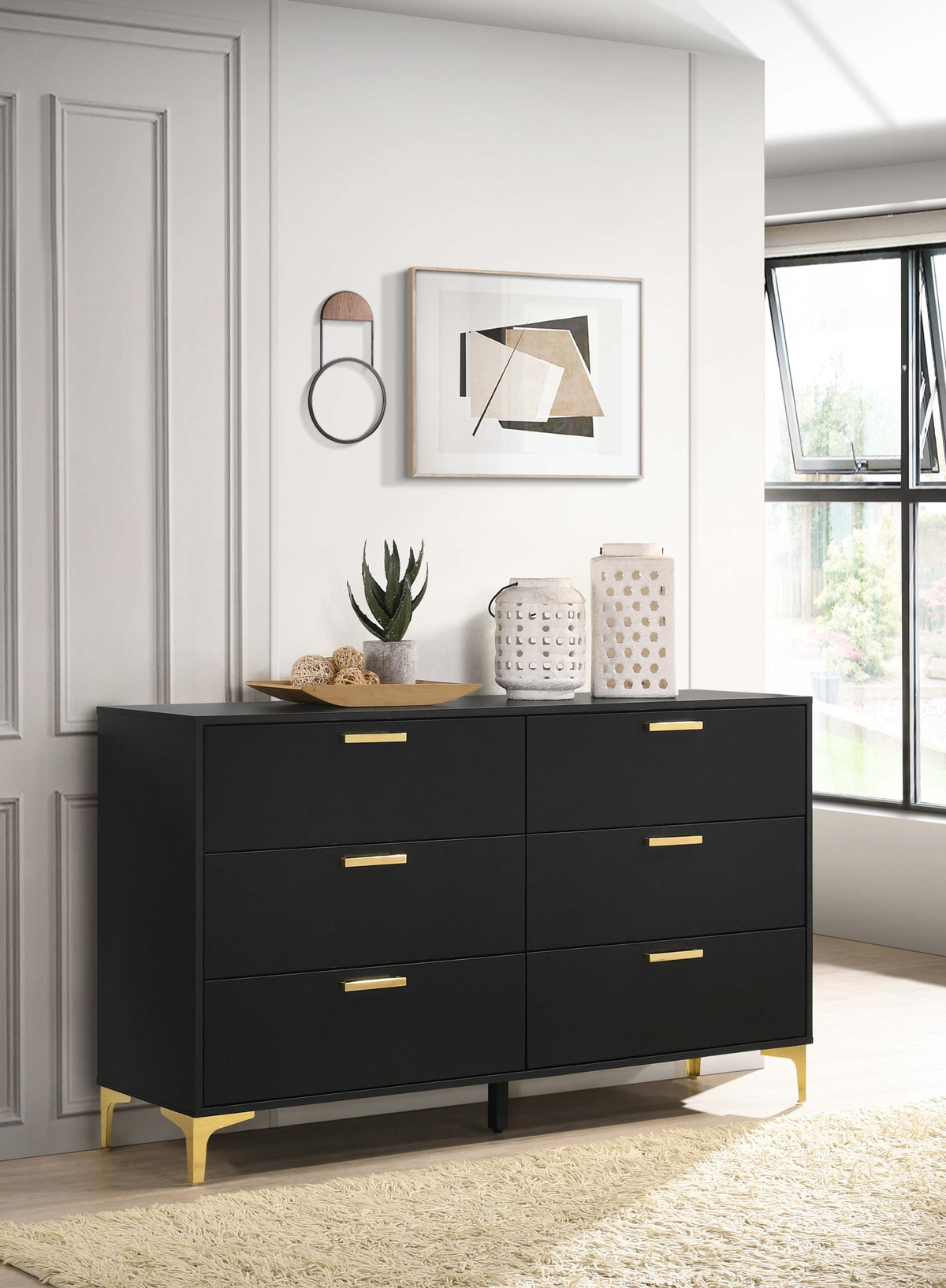 Kendall Diamond-Tufted Velvet Panel Bed & Bedroom Sets - Glam Black with Gold Accents, Queen & King - lifestyle