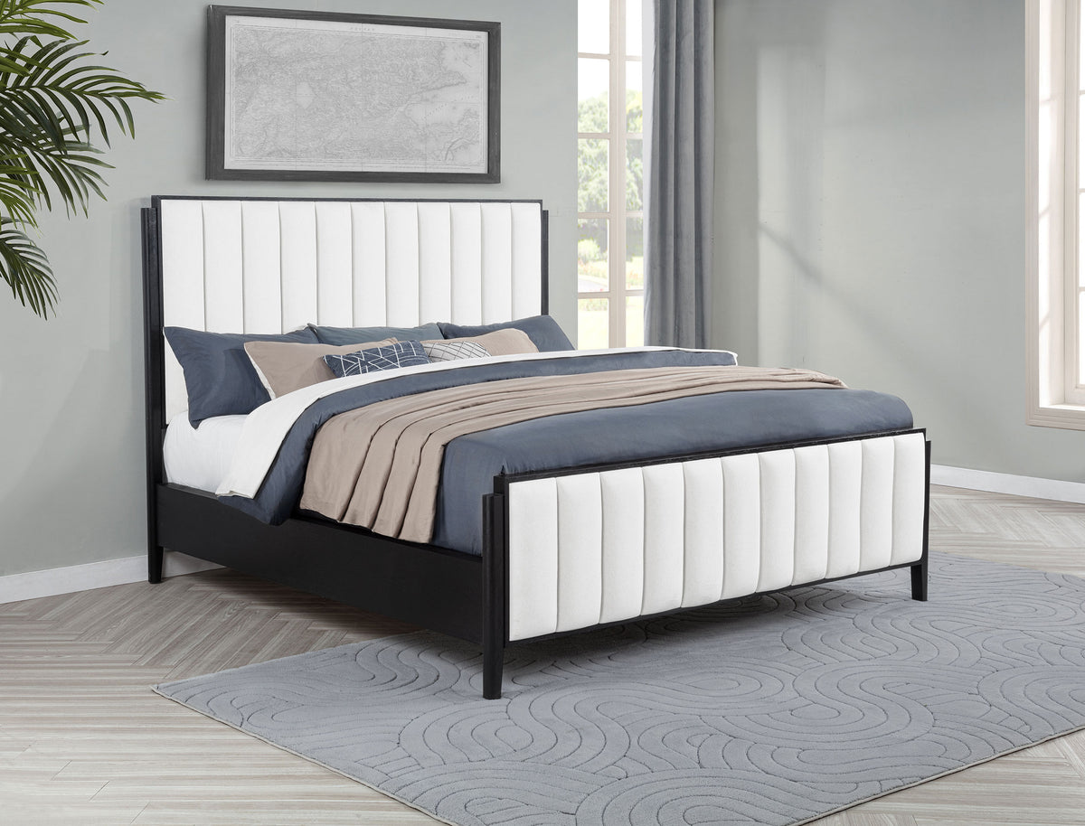 Brookmead Fluted Panel Bed & Bedroom Sets - Wire-Brushed Black with Wood or Ivory Upholstered Headboard, Queen to California King - lifestyle