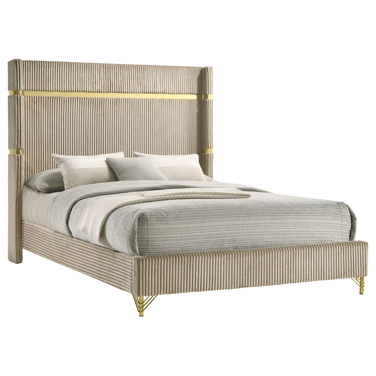 Lucia Fluted Velvet Wingback Bed & Bedroom Sets - Beige Bed with White & Gold Case Pieces, Queen & Eastern King โ view 12