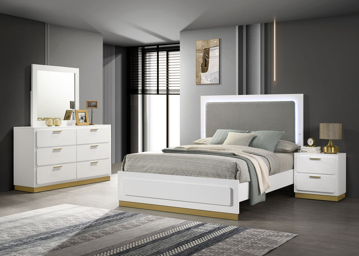Caraway LED Panel Bed & Bedroom Sets - 4pcs- Queen Bed + Dresser + Mirror + Nightstand