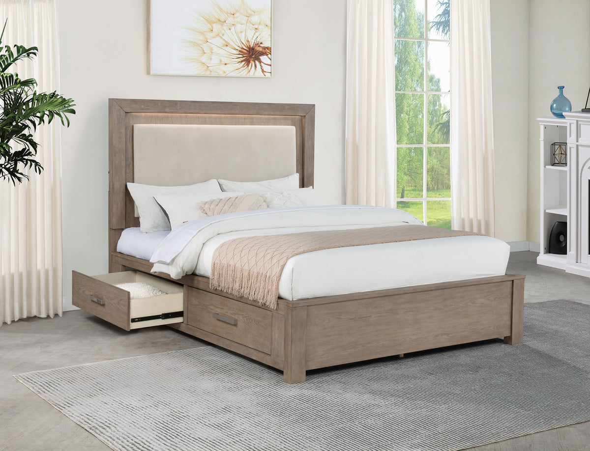 Kenora LED Storage Bed & Bedroom Sets - Upholstered Headboard with Underbed Drawers in Barley Brown – view 15