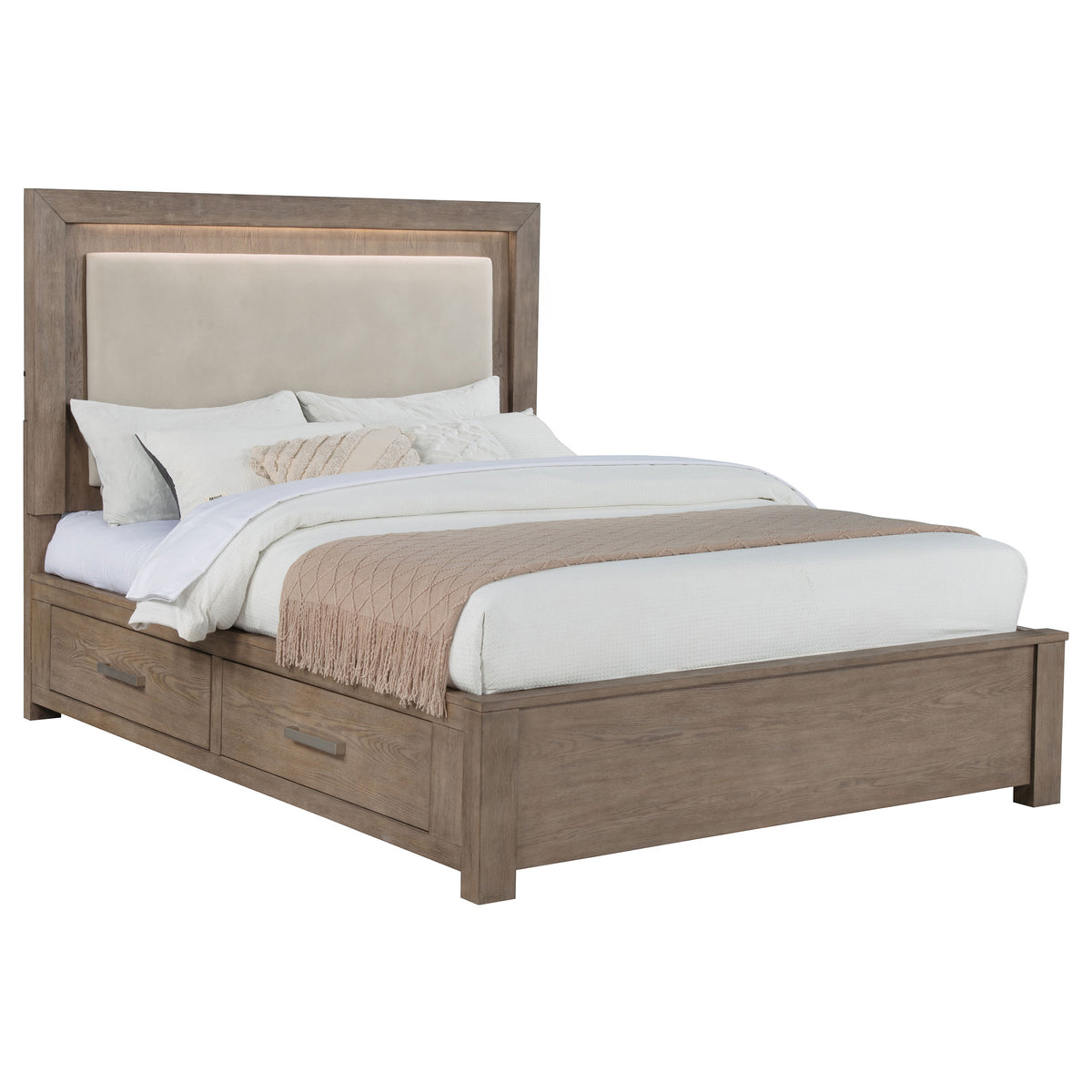 Kenora LED Storage Bed & Bedroom Sets - Upholstered Headboard with Underbed Drawers in Barley Brown – view 17