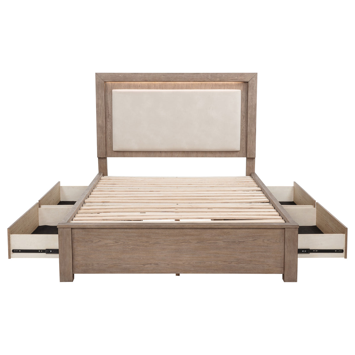 Kenora LED Storage Bed & Bedroom Sets - Upholstered Headboard with Underbed Drawers in Barley Brown – view 19